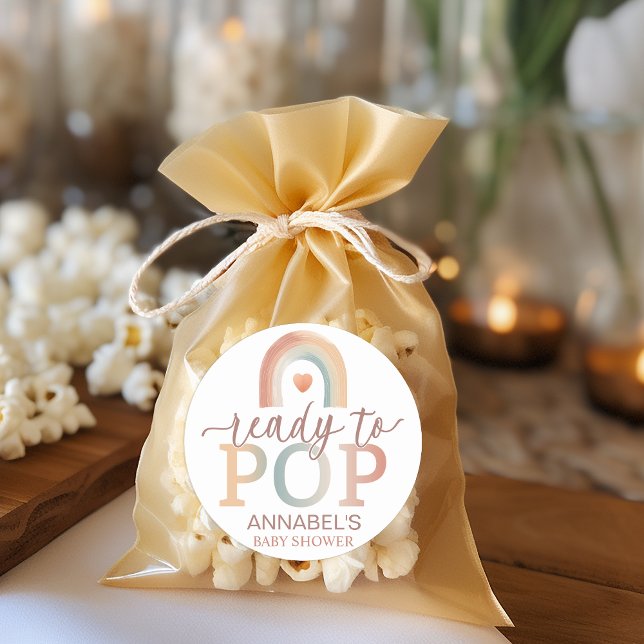 Adesivo Redondo Chá de fraldas "Ready to Pop" Boho Rainbow - (Baby Shower Favor Sticker)