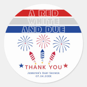 Adesivo Redondo Chá de fraldas Red White Devido em 4 de julho