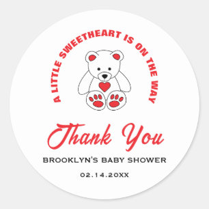 Adesivo Redondo Chá de fraldas Red White Teddy Bear Little Swethea