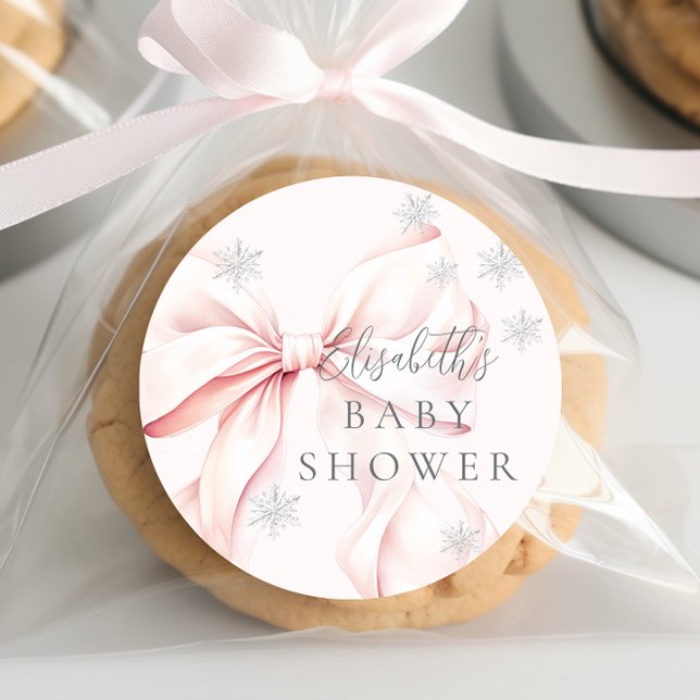 Adesivo Redondo Chá de fraldas Rosa Arco Flocos de Neve (Criador carregado)