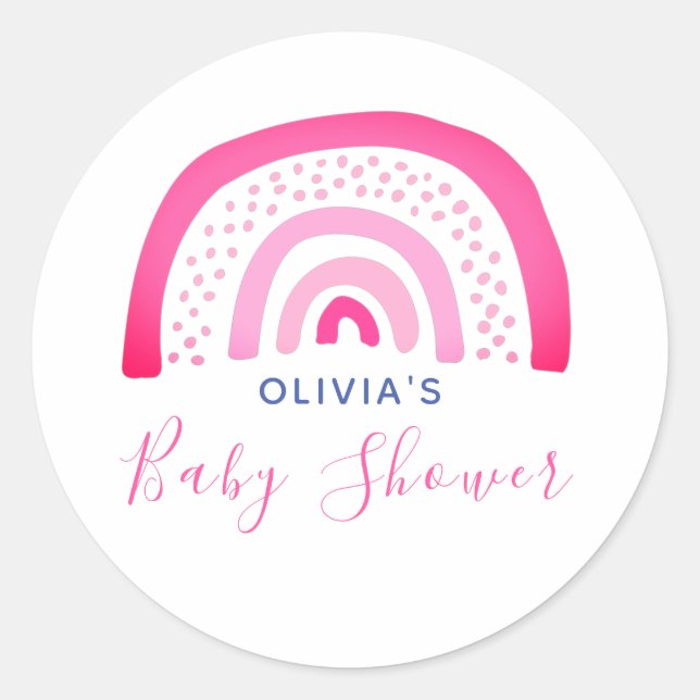 Adesivo Redondo Chá de fraldas rosa arco-íris (Frente)
