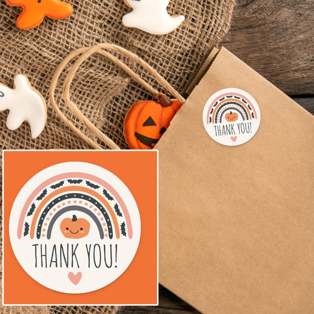 Adesivo Redondo Chá de fraldas Rosa Boho Rainbow Halloween Obrigad (Criador carregado)