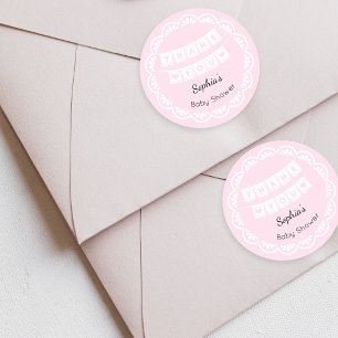 Adesivo Redondo Chá de fraldas Rosa Cielito Lindo Obrigado Vinheta