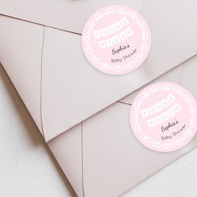 Adesivo Redondo Chá de fraldas Rosa Cielito Lindo Obrigado Vinheta (Criador carregado)