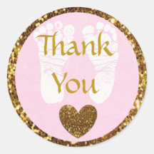 Chá de fraldas rosa e Dourado Obrigado Sticker