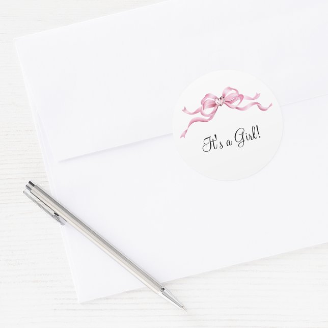 Adesivo Redondo Chá de fraldas rosa elegante (Criador carregado)