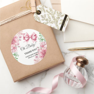 Adesivo Redondo Chá de fraldas Rosa Floral