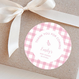Adesivo Redondo Chá de fraldas Rosa Gingham Girl Obrigado Por Ter