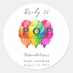 Adesivo Redondo Chá de fraldas rosa gradiente do Sorvete pronto pa