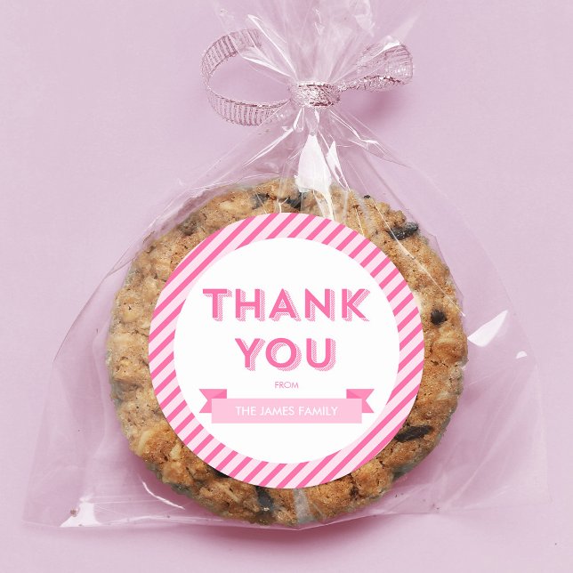 Adesivo Redondo Chá de fraldas Rosa Moderno - Strips Muito Obrigad (Criador carregado)