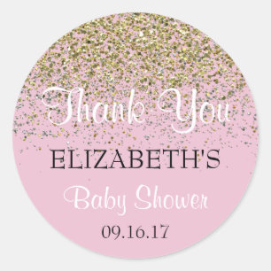 Adesivo Redondo Chá de fraldas Rosa Obrigado Sticker