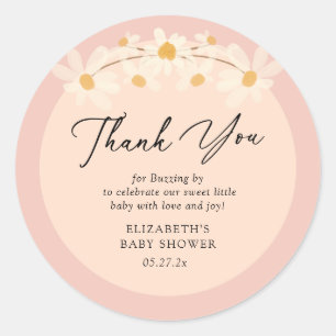 Adesivo Redondo Chá de fraldas rosa-palha de abelha-margarida