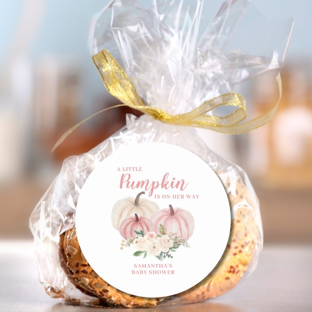 Adesivo Redondo Chá de fraldas Rosa Pequeno Pumpkin (Criador carregado)