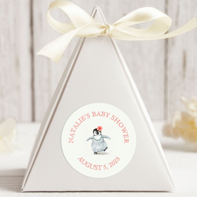 Adesivo Redondo Chá de fraldas rosa pinguim tropical giro (Criador carregado)