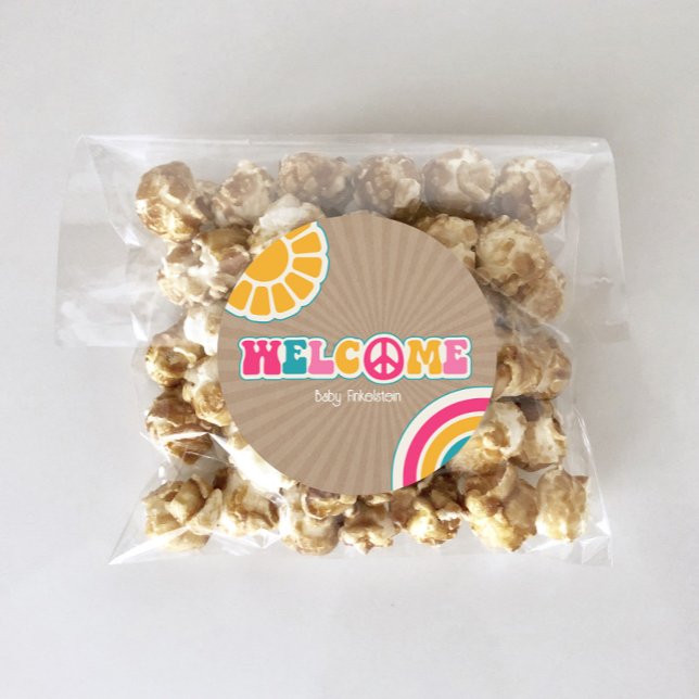 Adesivo Redondo Chá de fraldas Rosa Quente-Rosa-Rosa Hippie (Criador carregado)