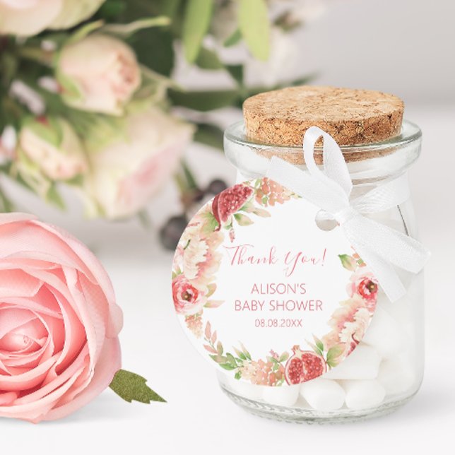 Adesivo Redondo Chá de fraldas Rosa Rosa Rosa Floral Verde (Criador carregado)