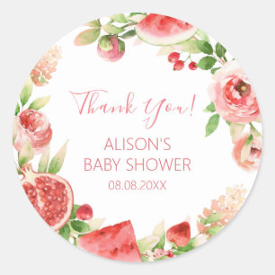 Adesivo Redondo Chá de fraldas Rosa Rosa Rosa Floral Verde