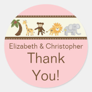 Adesivo Redondo Chá de fraldas Rosa Selgle Safari