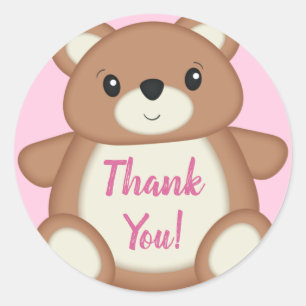Adesivo Redondo Chá de fraldas Rosa Teddy Bear Obrigado