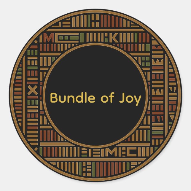 Adesivo Redondo Chá de fraldas Rótulo Africano do Kente Dourado (Frente)