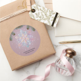 Adesivo Redondo Chá de fraldas Roxo Moderno Flocos de Neve de inve