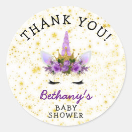 Adesivo Redondo Chá de fraldas Roxo Unicorn