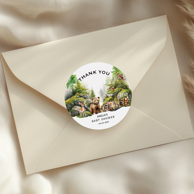 Adesivo Redondo Chá de fraldas Russo De Animais Da Floresta Obriga (Criador carregado)