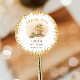 Adesivo Redondo Chá de fraldas Russo de Cowboy Neutro do Rodeo do