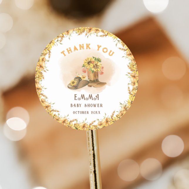 Adesivo Redondo Chá de fraldas Russo de Cowboy Neutro do Rodeo do  (Criador carregado)