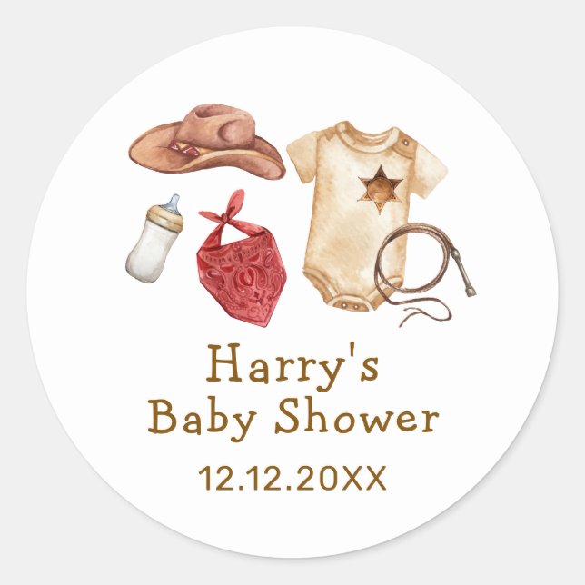 Adesivo Redondo Chá de fraldas Russo Moderno Boho Ocidental (Frente)