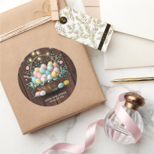 Adesivo Redondo Chá de fraldas Rustic Floral Easter Ovos