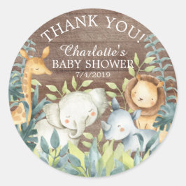Adesivo Redondo Chá de fraldas Rustic Jungle Obrigado A Favor