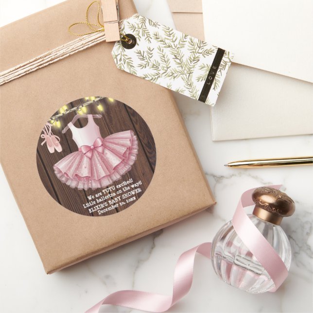 Adesivo Redondo Chá de fraldas Rustic Little Ballerina Tutu Glitte (Presentear)