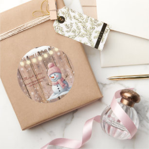 Adesivo Redondo Chá de fraldas Rustic Modern Elegante Snowman