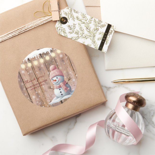 Adesivo Redondo Chá de fraldas Rustic Modern Elegante Snowman (Presentear)