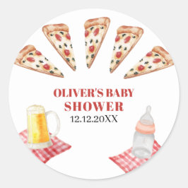 Adesivo Redondo Chá de fraldas Rustic Modern Slice Pizza Beers