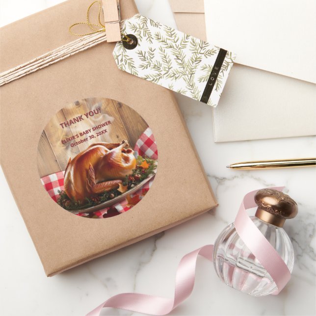 Adesivo Redondo Chá de fraldas Rustic Thankanding Rostou Turkey (Presentear)