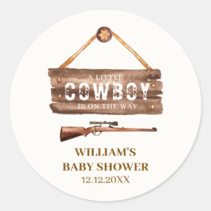 Adesivo Redondo Chá de fraldas Rustic Wooden Wild West Cowboy Gun