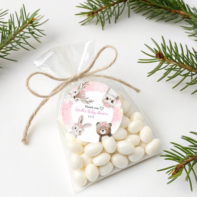 Adesivo Redondo Chá de fraldas Rustic Woodland Floral Boho Girl (Criador carregado)