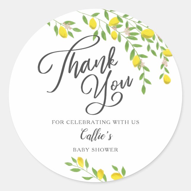 Adesivo Redondo Chá de fraldas Rustic Yellow Lemon (Frente)