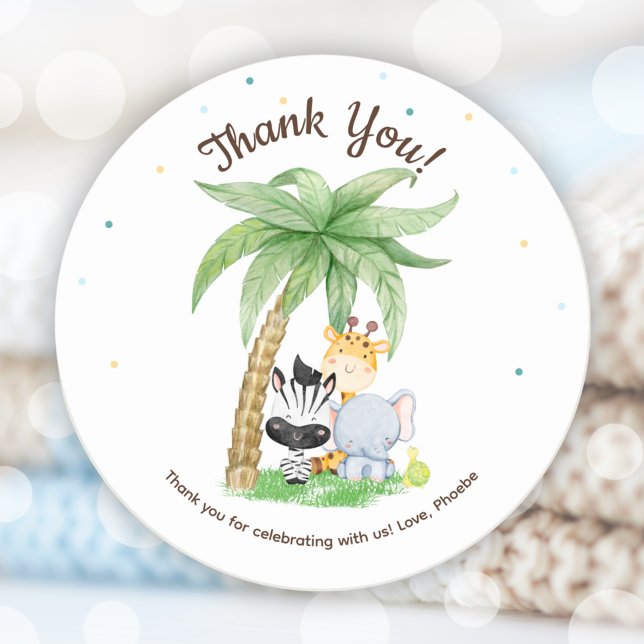 Adesivo Redondo Chá de fraldas Safari (Safari Animals Baby Shower Classic Round Sticker)