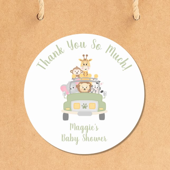Adesivo Redondo Chá de fraldas Safari Cute Obrigado (Criador carregado)