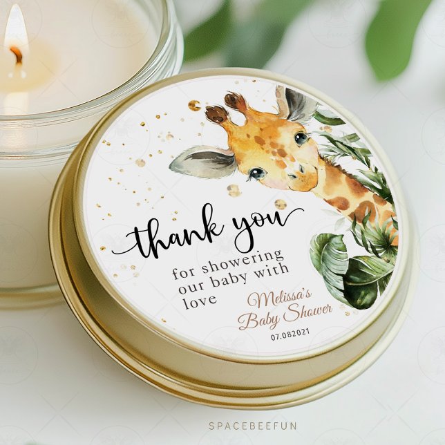 Adesivo Redondo Chá de fraldas Safari Giraffe (Safari Baby Shower, Giraffe Round Sticker, Jungle Theme, Baby Shower Decor, Wild Adventure, Animal S)