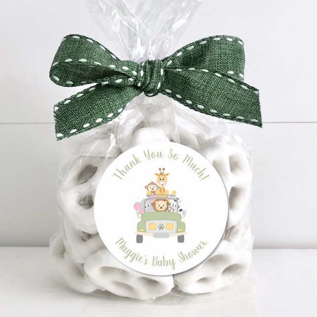 Adesivo Redondo Chá de fraldas Safari Obrigado (Criador carregado)