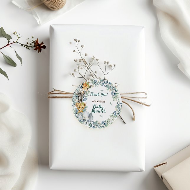 Adesivo Redondo Chá de fraldas Safari Selgle Obrigado (Criador carregado)