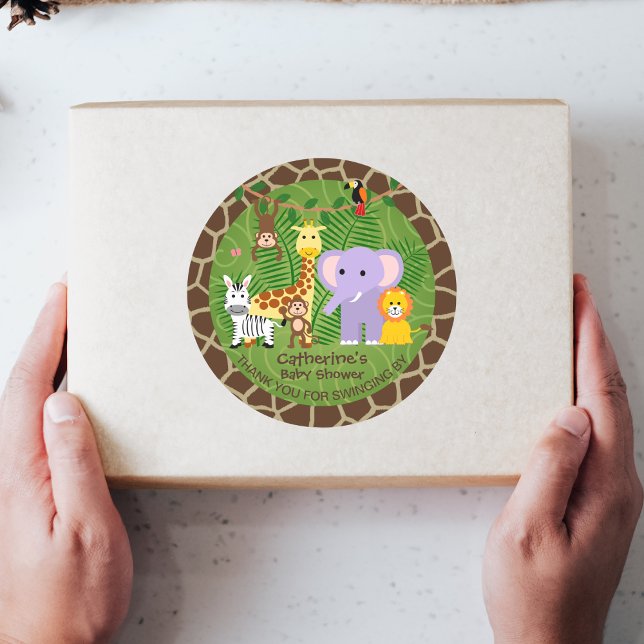 Adesivo Redondo Chá de fraldas Safari Selvagem Animal do Zoo Selva (Criador carregado)