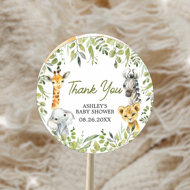 Adesivo Redondo Chá de fraldas Safari Selvagem Um (Criador carregado)