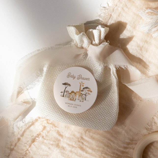 Adesivo Redondo Chá de fraldas Selvagem de Animais Safari (Criador carregado)