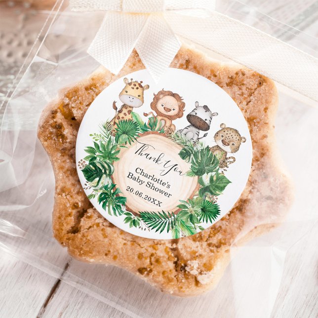 Adesivo Redondo Chá de fraldas Selvagem Selvagem de Safari Tropica (Criador carregado)