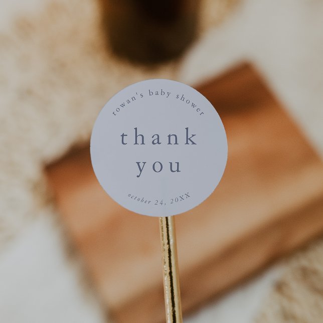 Adesivo Redondo CHÁ DE FRALDAS Simples Azul do Rapaz ROWAN Obrigad (ROWAN Boy Blue Unique Simple Baby Shower Thank You Classic Round Sticker)